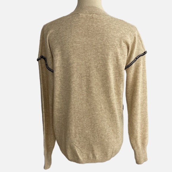 Lovestitch Ren Pullover V-Neck Sweater Size Small Oatmeal/Black Bohemian - Picture 4 of 14